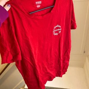 PINK Glitter Logo Red Campus Tee